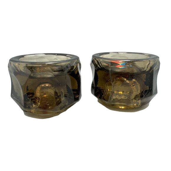 Vtg Fostoria Amber Brown Glass Taper Candle Stick Holder 2" Stackable Depression - Picture 3 of 11